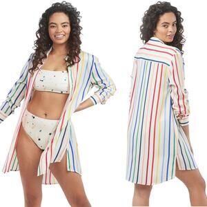 Summersalt Short Effortless Shirtdress Cover Up Dress Rainbow Stripes Womens XL